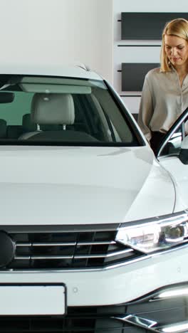 woman looking at car