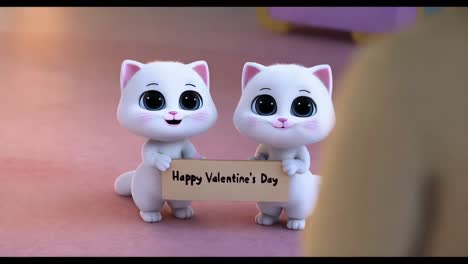 two cartoon cats holding a happy valentine's day sign