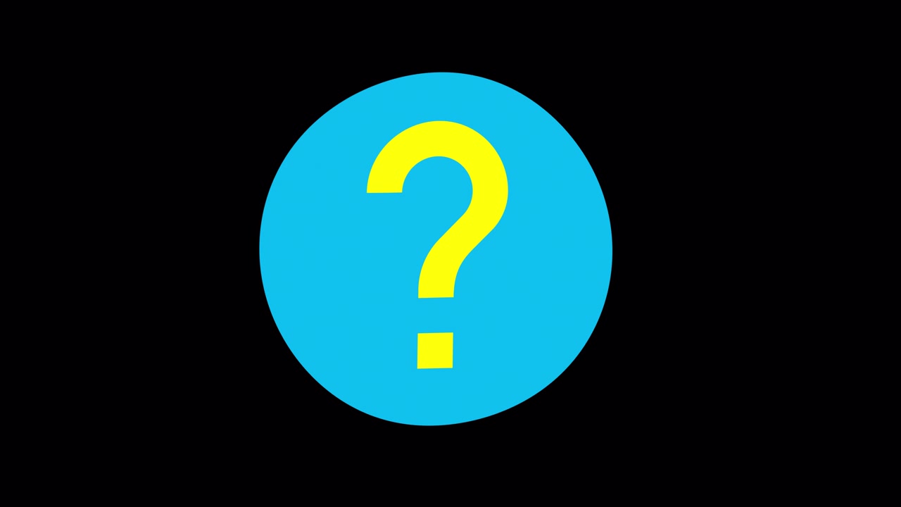 Animated Yellow Question Mark in Blue Circle on Black Background
