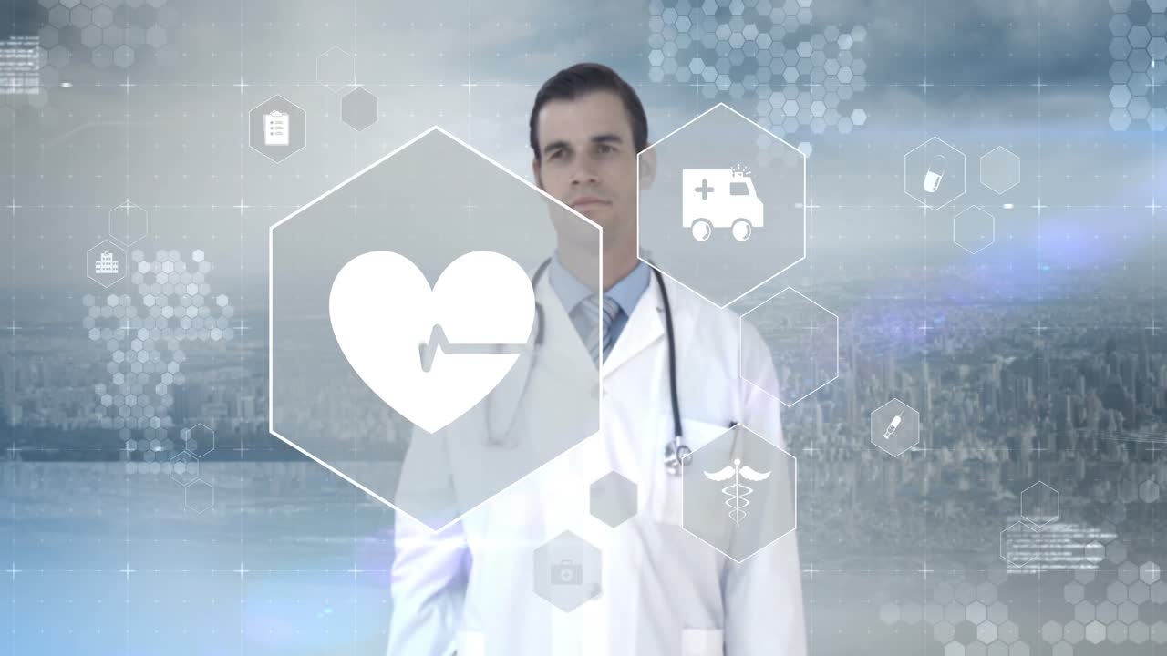 Sanal dijital arayüz ekranına dokunan doktor