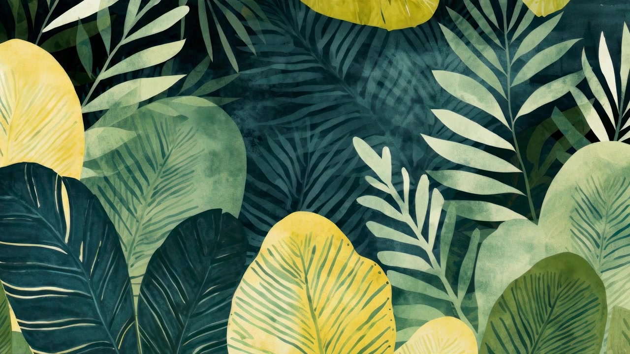 Watercolor Tropical Leaves Background with Vibrant Green and Yellow Tones