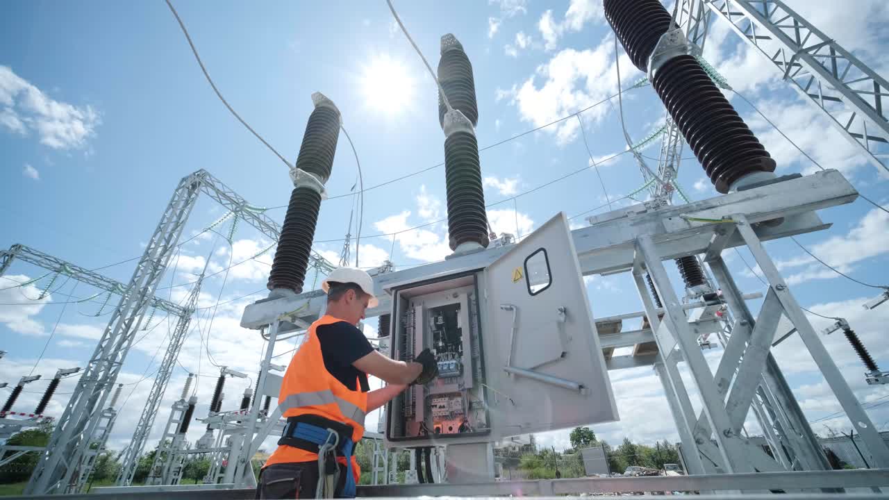 Electrical engineers inspect the electrical systems at the equipment control cabinet