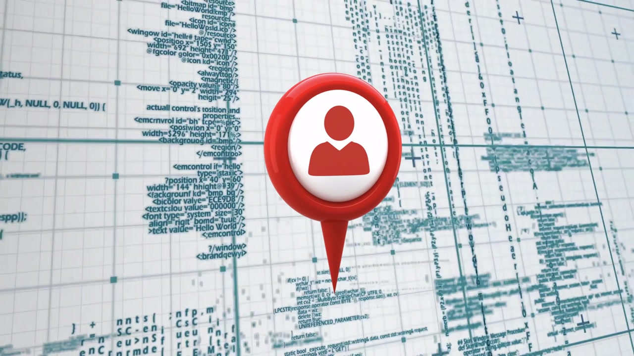 upon data plane activating red 3D location pin emerging center, highlighting user position in grid