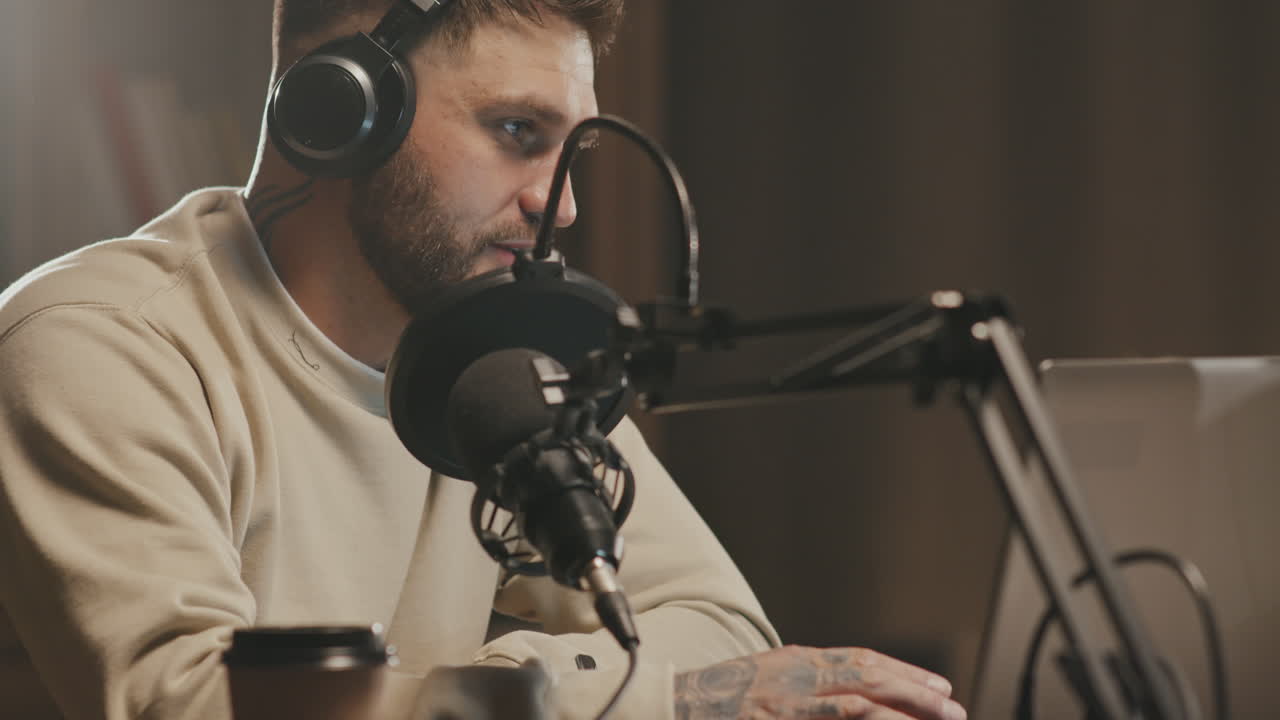 Man Hosting Podcast at Home