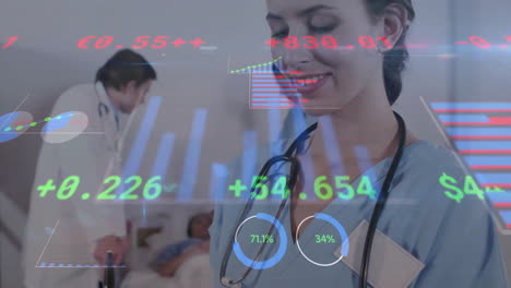 Animación-Del-Procesamiento-De-Datos-Sobre-Una-Doctora-Caucásica-En-El-Hospital