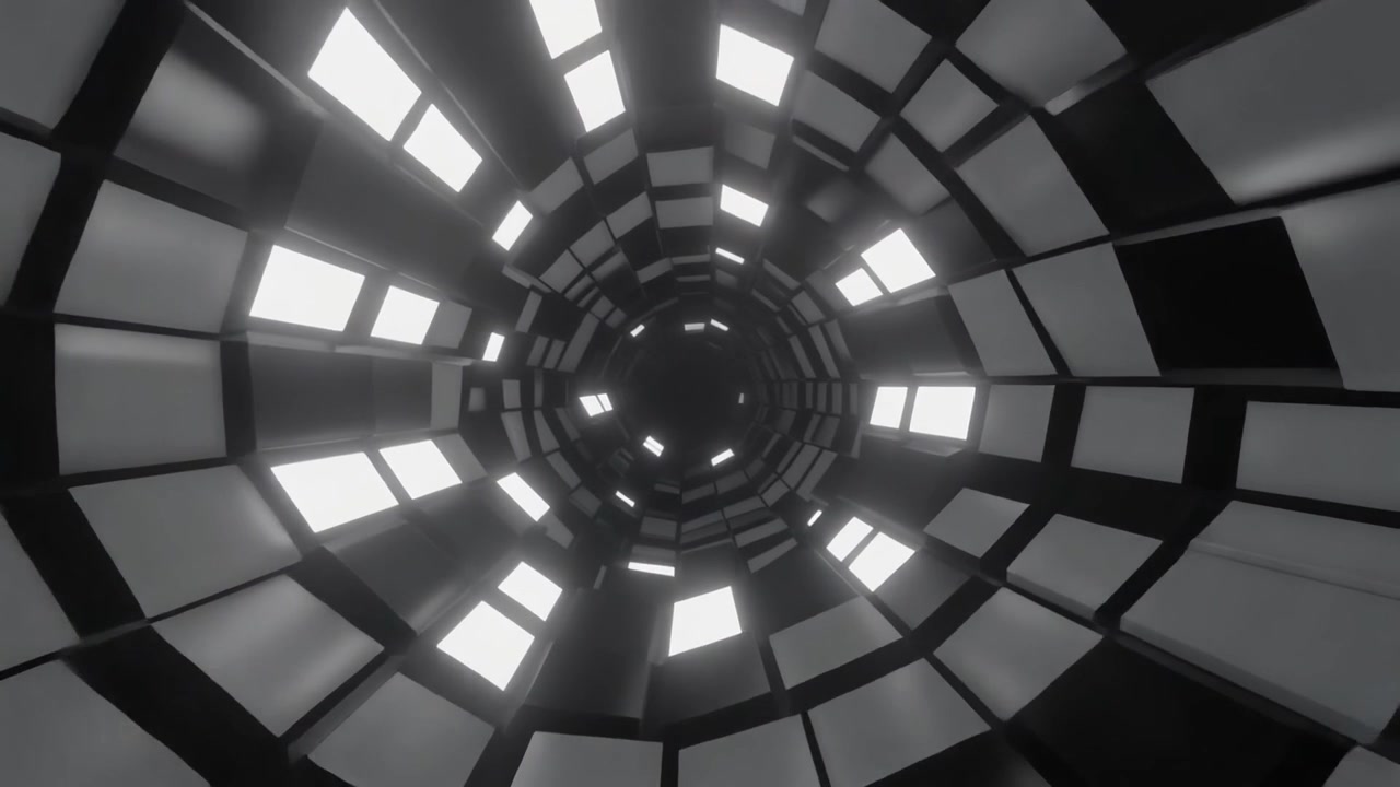 Abstract 3D Tunnel With Glowing White Square Panels