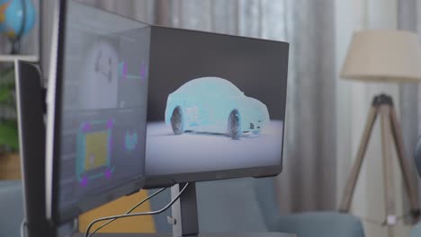 3d car design on dual monitors