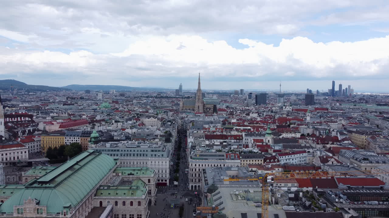 Aerial View Of Vienna City With St. Stephen's Cathedral In Austria. - pullback shot