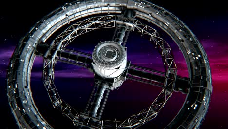 circular space station on nebula background