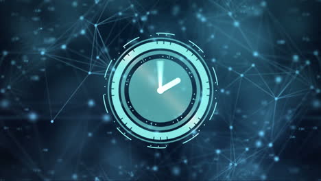 animación del reloj con una red de conexiones sobre fondo negro