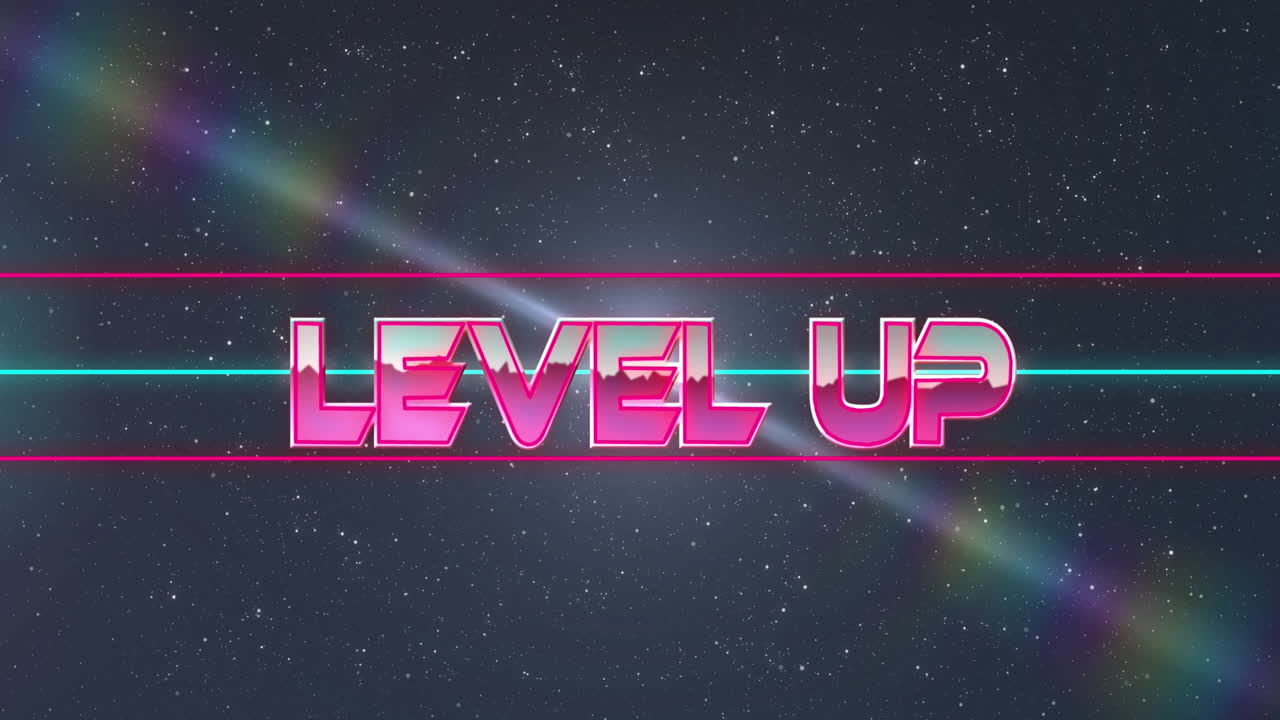 animación de texto de nivel superior sobre rastros de luz y puntos sobre fondo negro