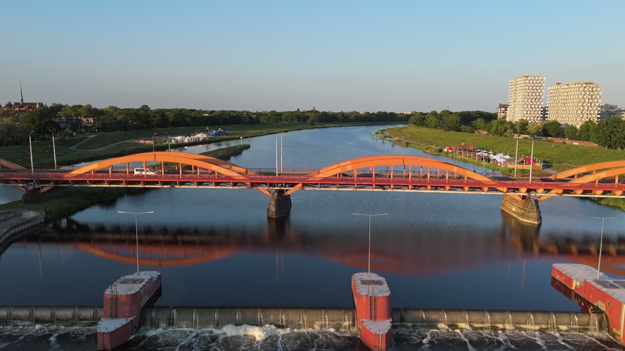 Bridge Traffic, River Odra, Flood Control Technology, Aerial View