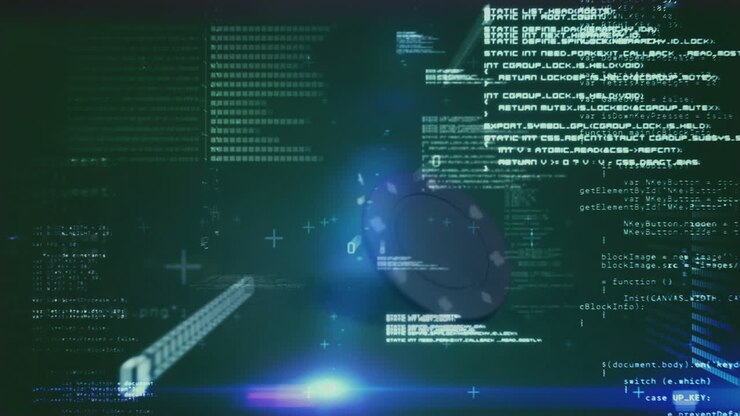 Animation von Datenverarbeitung und binärer Kodierung über Casino-Chips