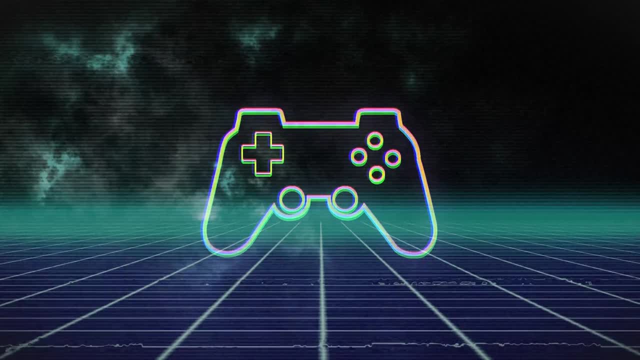 메타버스 배경 위의 게임 컨트롤 패드의 애니메이션