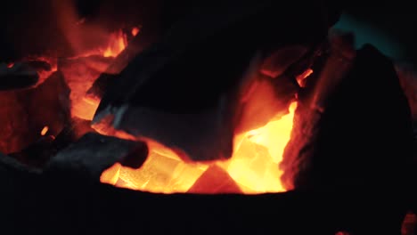 burning charcoal fire in the fireplace