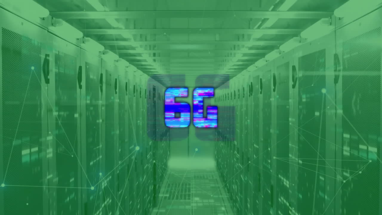 animación de texto 6g y procesamiento de datos digitales a través de servidores informáticos