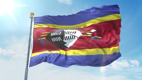 swaziland flag waving in the wind against deep blue sky. national theme, international concept. 3d render seamless loop 4k