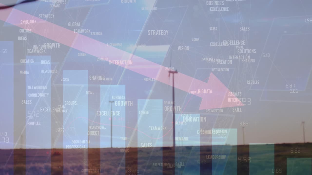 풍력 터빈 위의 그래프와 화살표의 애니메이션