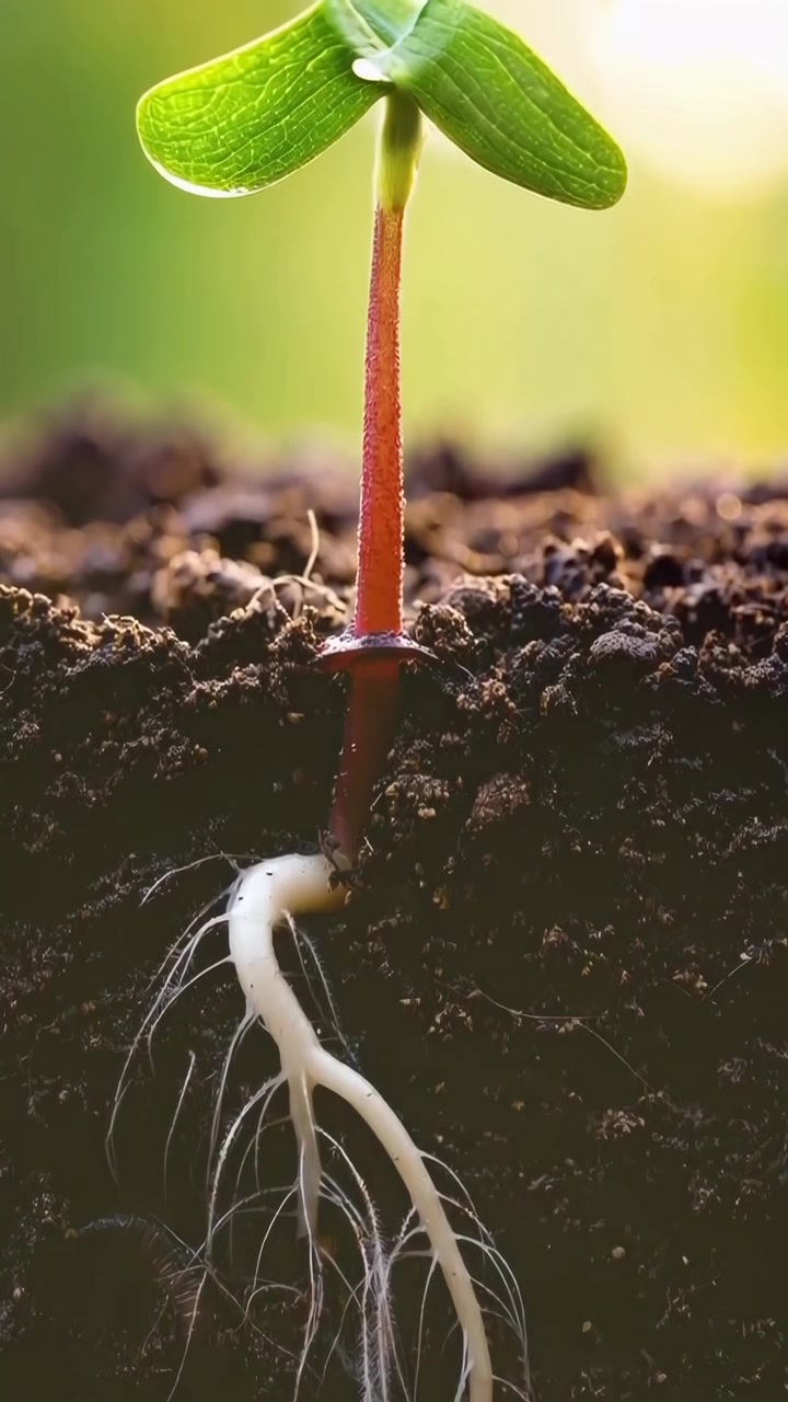 Young Green Sprout Growing from Soil with Visible Roots