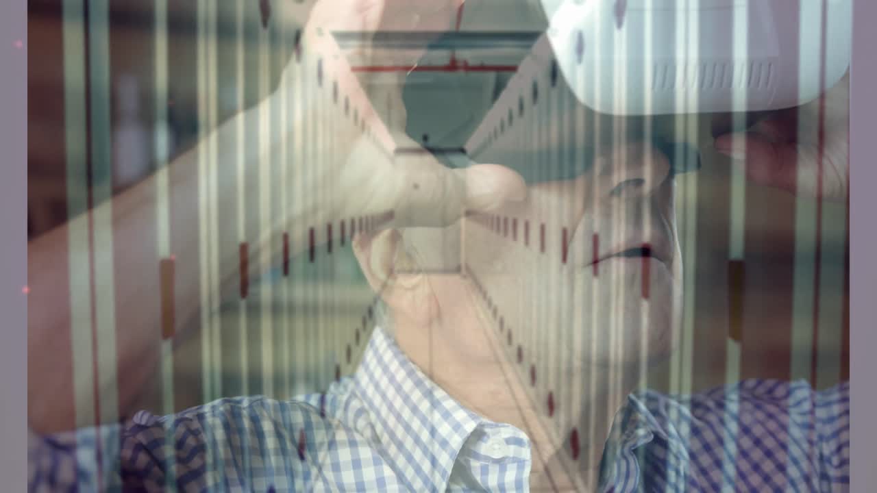 animación de hombres usando auriculares vr sobre la sala del servidor