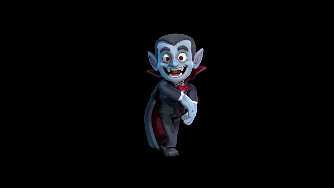 Allegro personaggio vampiro dei cartoni animati che esegue un ballo giocoso