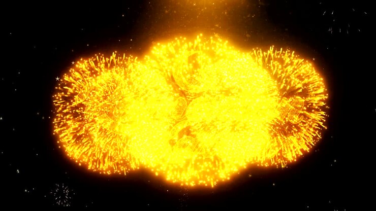 Ramadan Kareem Text Wish On Firework Display Explosion Particles.