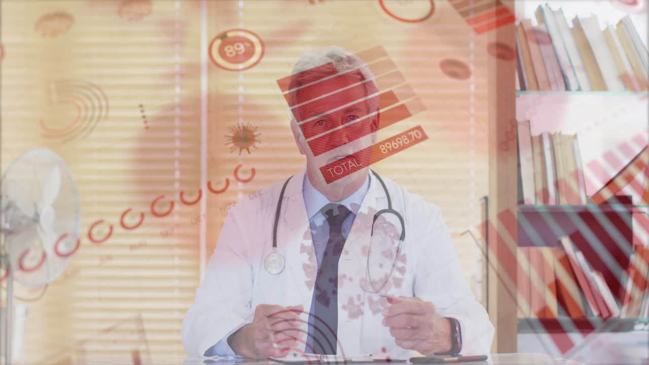 코로나 19 세포의 애니메이션과 수석 의사의 통계