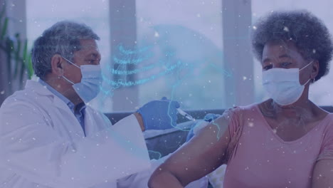 animation of globe and data processing over businesswoman using tablet