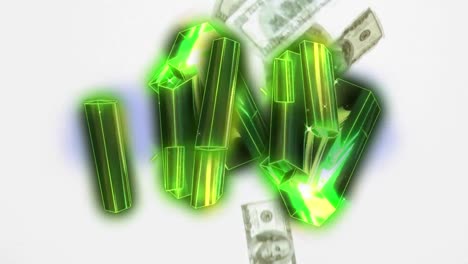animación de cristales verdes sobre los billetes