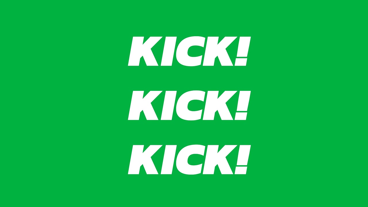 Animazione del testo "kick" con lettere colorate in ripetizione su sfondo bianco