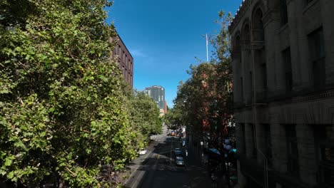 Drone-weaving-through-trees-in-a-crowded-Seattle-block-filled-with-apartments