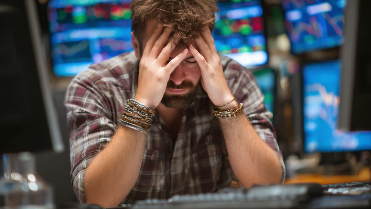 A Trader in Distress: Capturing the Emotional Turmoil of Market Fluctuations and Financial Stress in a High-Stakes Trading Environment