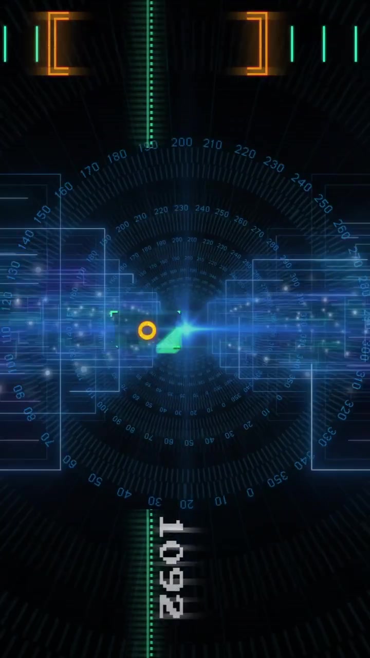 Abstract Digital Interface with Moving Green Bars and Data