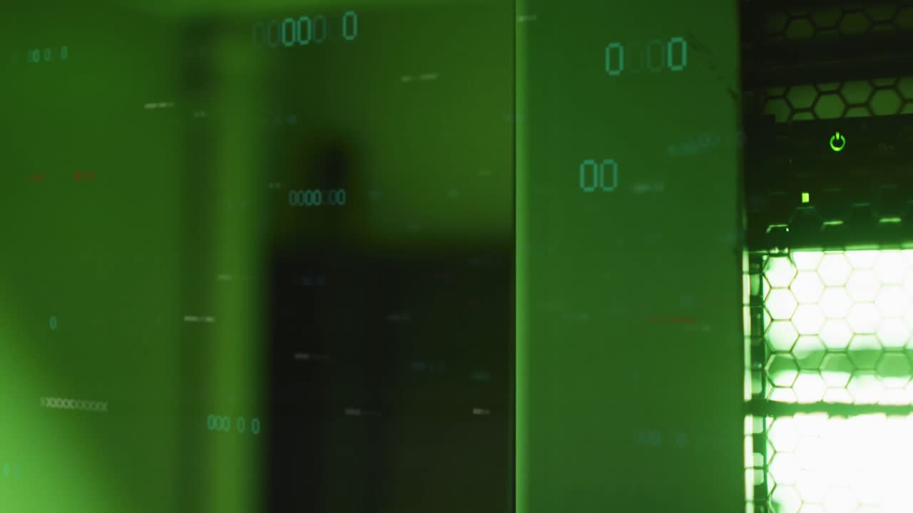animación del procesamiento de datos de codificación binaria a través de servidores informáticos