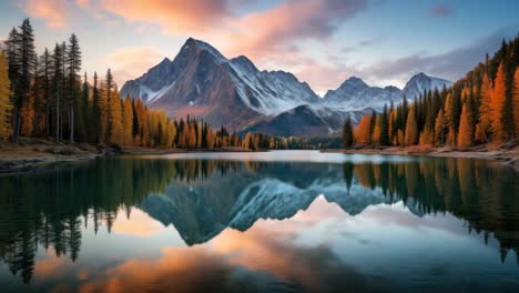 stunning landscape video concept with a wide-angle view of a serene lake reflecting snow-capped