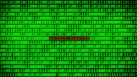 hacker warning word revealing on wall of green binary code  between random binary data matrix background