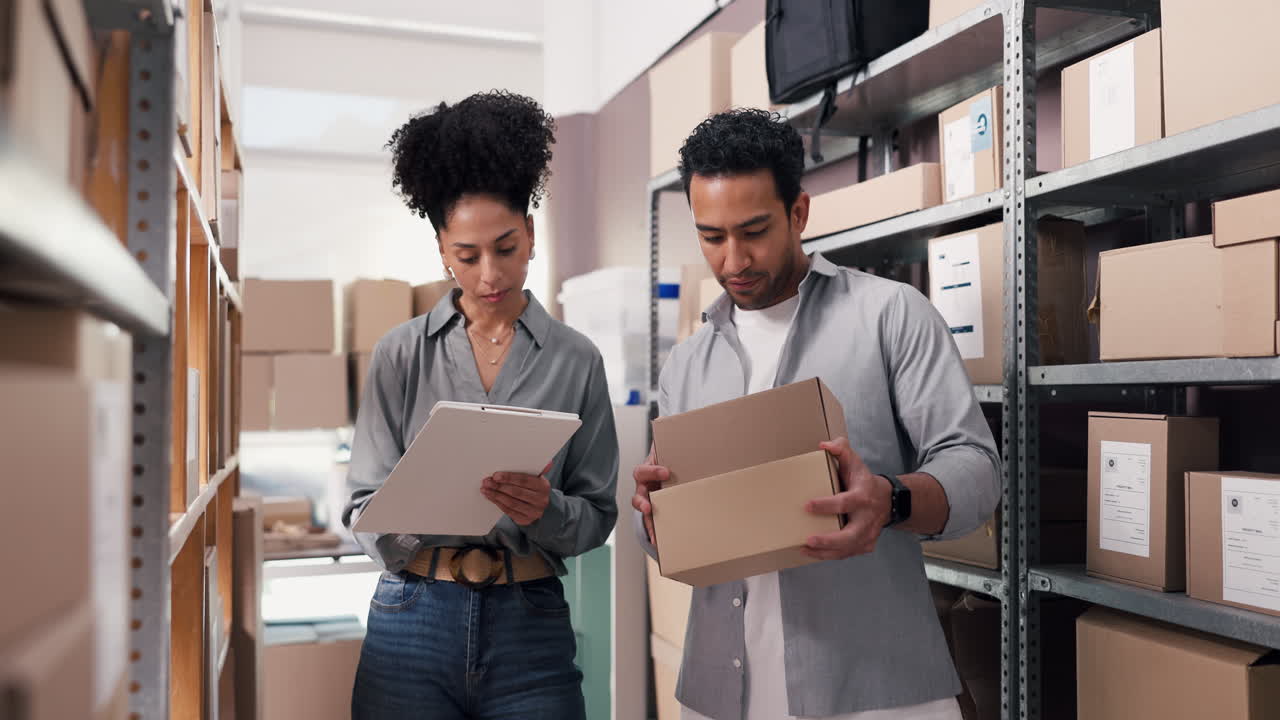 Due professionisti che controllano l'inventario in un magazzino