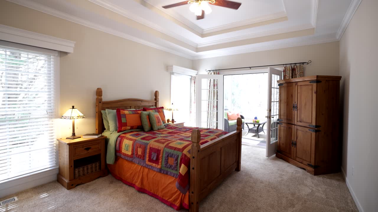 Bedroom interior with bed and furniture