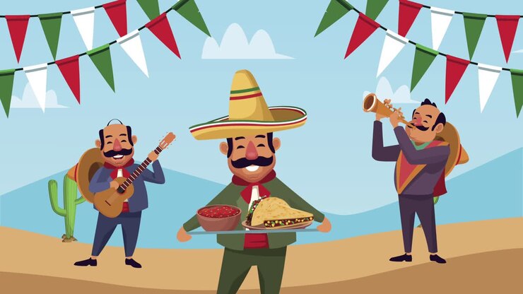 mexican mariachis with food characters