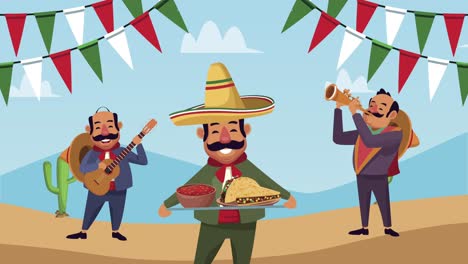 mariachis mexicanos con personajes de comida