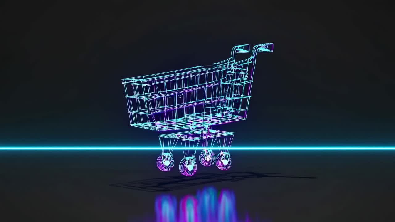 네온 쇼핑 카트 와이어 프레임 일러스트레이션