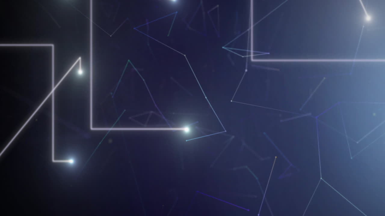 Animation of glowing light trails on digital data processing over black background