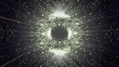 animation of glowing white particles moving together in circular motion on black background