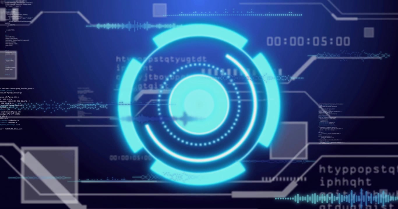 At startup 3D HUD circular interface rotating rings and refreshing code to visualize system status