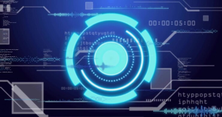 At startup 3D HUD circular interface rotating rings and refreshing code to visualize system status