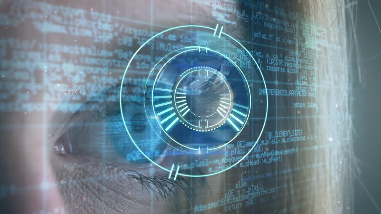 animación del reloj y el procesamiento de datos sobre un fondo oscuro