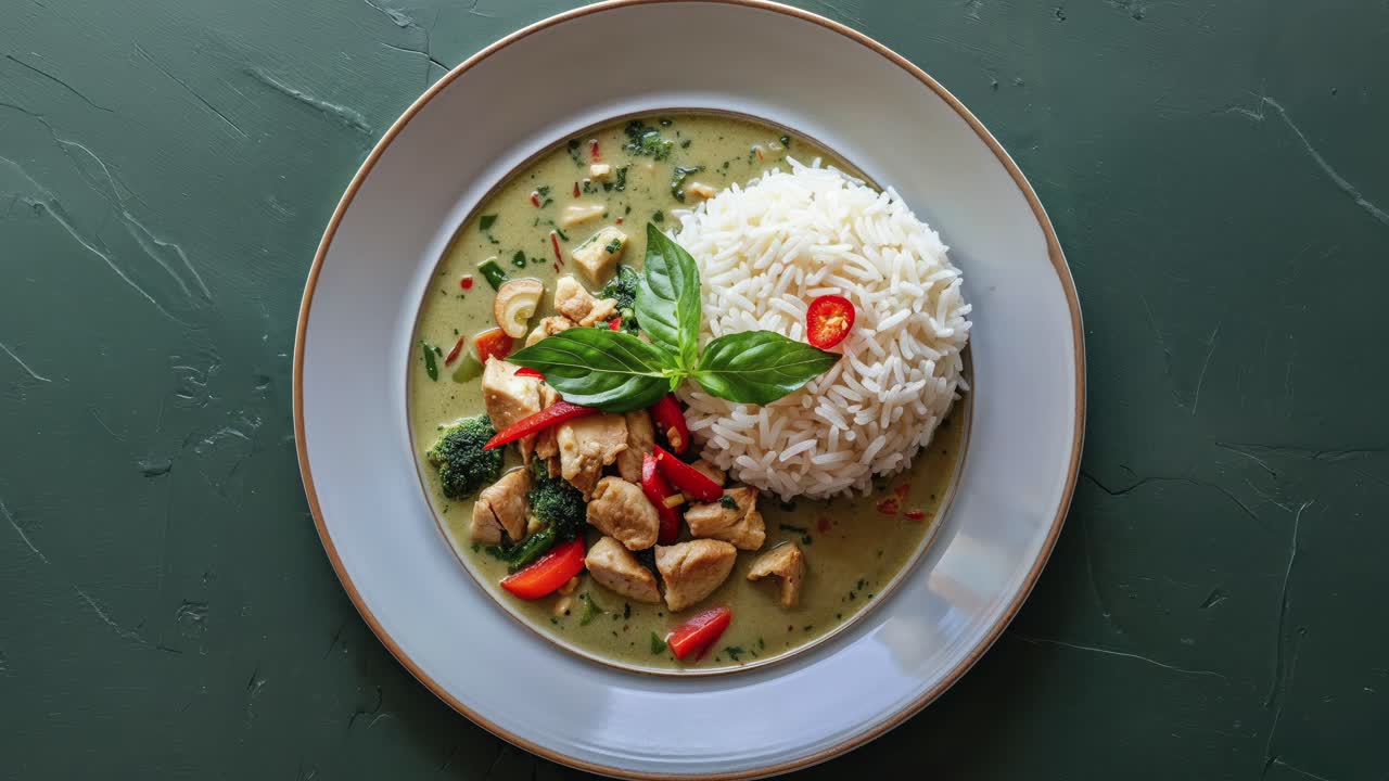 curry verde con pollo y arroz