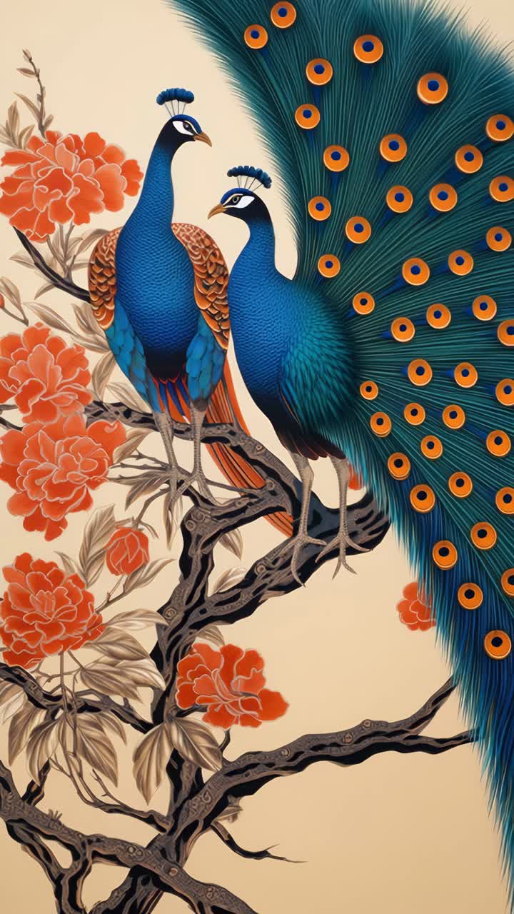 Two peacocks in a tree vintage vector, remix from original