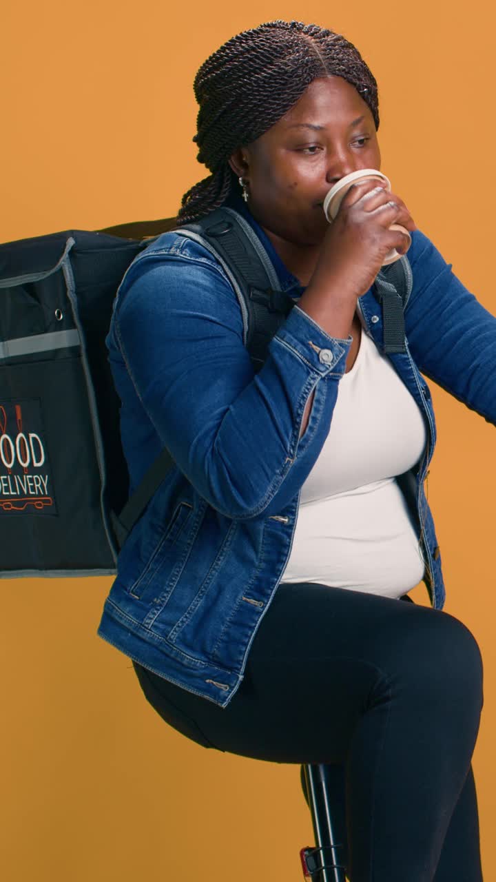 Food delivery woman with backpack