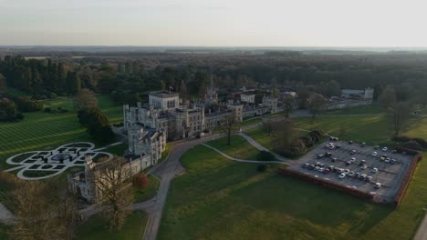 scenic aerial view of ashridge house, hertfordshire, uk at sunset